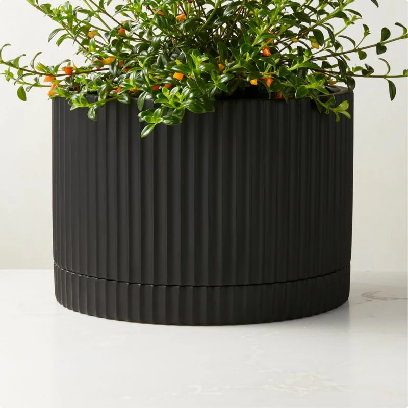 Fold Black Cement Indoor Planter With Tray Large 5 Fold Black Cement Indoor Planter With Tray Large - Image 3