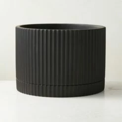 Fold Black Cement Indoor Planter With Tray Large