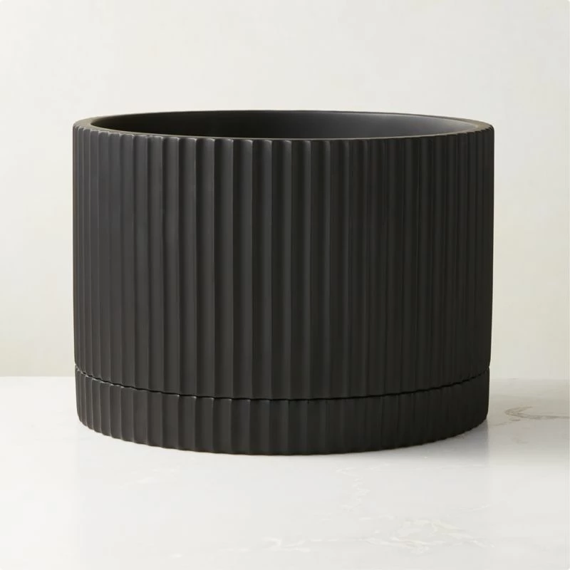 Fold Black Cement Indoor Planter With Tray Large 3 Fold Black Cement Indoor Planter With Tray Large