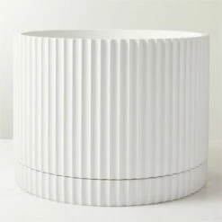 Fold White Cement Indoor Planter With Tray XL