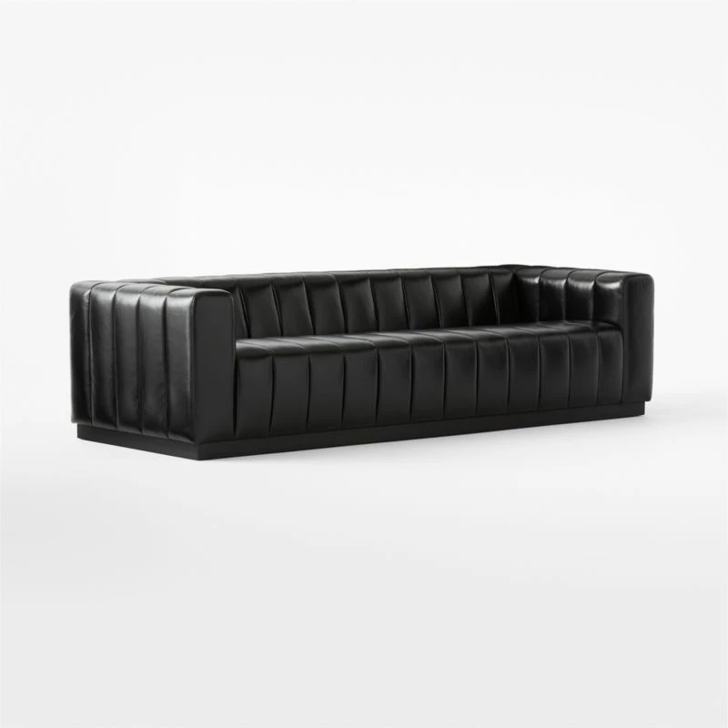 Forte Extra-Large Channeled Black Leather Sofa 101" 5 Forte Extra-Large Channeled Black Leather Sofa 101" - Image 3