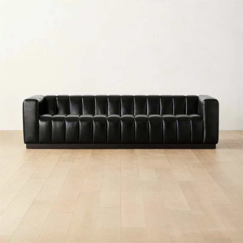 Forte Extra-Large Channeled Black Leather Sofa 101" 3 Forte Extra-Large Channeled Black Leather Sofa 101"