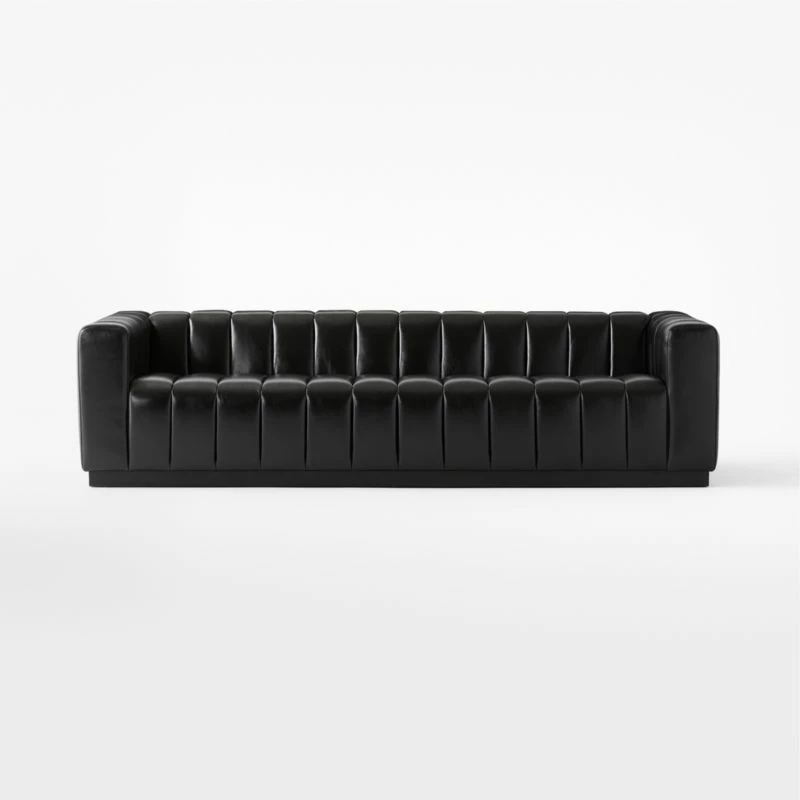 Forte Extra-Large Channeled Black Leather Sofa 101" 4 Forte Extra-Large Channeled Black Leather Sofa 101" - Image 2