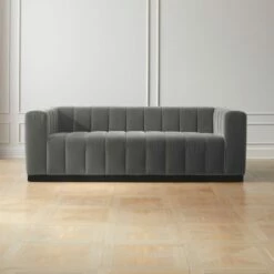 Forte 81" Channeled Sofa With Black Legs Luca Storm -marin sHOP ForteVlvtStormChnnldSofaSHF22