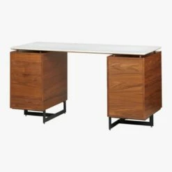 Fullerton 6-Drawer Walnut Wood Desk With White Marble Top -marin sHOP FullertonMdlrDskW2Drwrs3QBS18