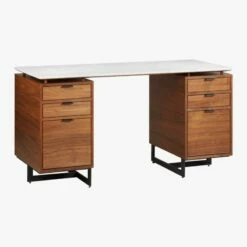 Fullerton 6-Drawer Walnut Wood Desk With White Marble Top -marin sHOP FullertonMdlrDskW2Drwrs3QFS18