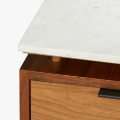 Fullerton 3-Drawer Metal And Walnut Wood Desk With White Marble Top -marin sHOP FullertonMdlrDskWDrwrLegAVS18