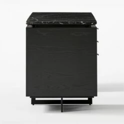 Fullerton 6-Drawer Black Oak Wood Desk With Black Marble Top -marin sHOP FullertonModBkDkW2BkDrwSDF20