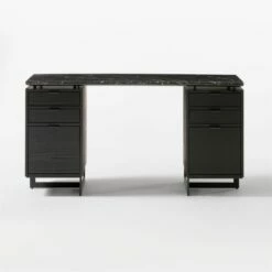 Fullerton 6-Drawer Black Oak Wood Desk With Black Marble Top -marin sHOP FullertonModBkDkW2BkDrwSOF20