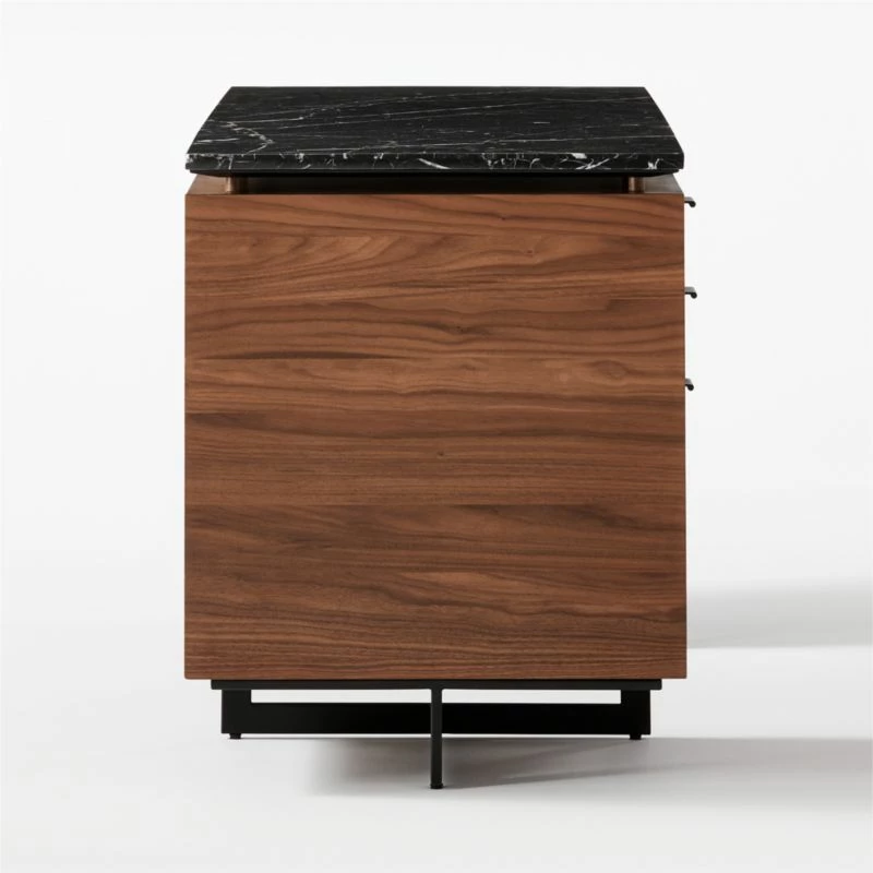 Fullerton 6-Drawer Walnut Wood Desk With Black Marble Top 7 Fullerton 6-Drawer Walnut Wood Desk With Black Marble Top - Image 5