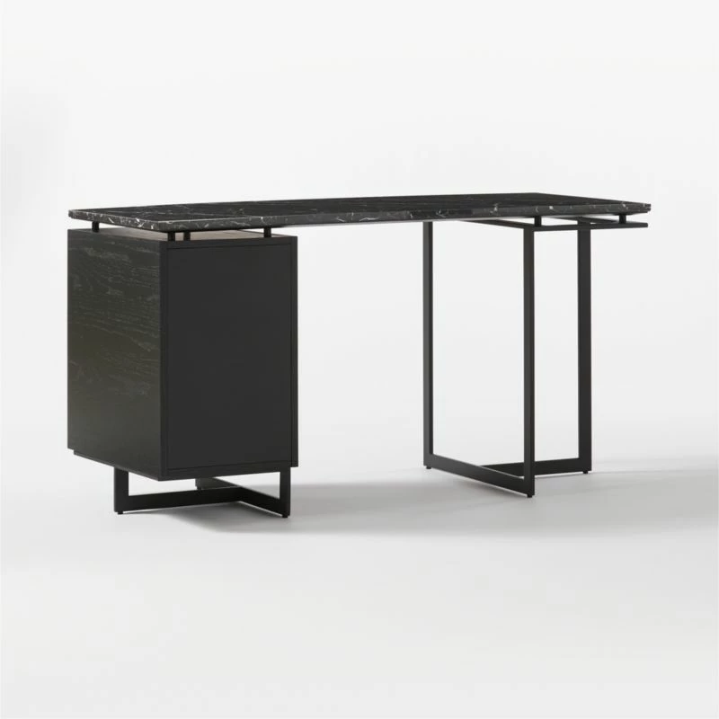 Fullerton 3-Drawer Black Metal And Oak Wood Desk With Black Marble Top 9 Fullerton 3-Drawer Black Metal And Oak Wood Desk With Black Marble Top - Image 7