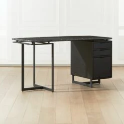 Fullerton 3-Drawer Black Metal And Oak Wood Desk With Black Marble Top 11 Fullerton 3-Drawer Black Metal And Oak Wood Desk With Black Marble Top -marin sHOP FullertonModBkDkWBkDrNLgAVSHF20 1x1