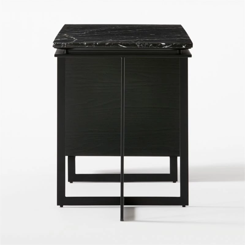 Fullerton 3-Drawer Black Metal And Oak Wood Desk With Black Marble Top 8 Fullerton 3-Drawer Black Metal And Oak Wood Desk With Black Marble Top - Image 6
