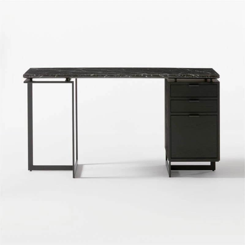 Fullerton 3-Drawer Black Metal And Oak Wood Desk With Black Marble Top 7 Fullerton 3-Drawer Black Metal And Oak Wood Desk With Black Marble Top - Image 5