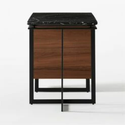Fullerton 3-Drawer Metal And Walnut Wood Desk With Black Marble Top -marin sHOP FullertonModBkDkWWlDrNLgSDF20