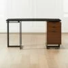 Fullerton 3-Drawer Metal And Walnut Wood Desk With Black Marble Top -marin sHOP FullertonModBkDkWWlDrNLgSHF20 1x1