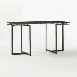 Fullerton Black Metal Desk With Black Marble Top -marin sHOP FullertonModBkDskWTwoLegs3QBF20