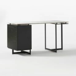 Fullerton 3-Drawer Black Metal And Oak Wood With White Marble Top -marin sHOP FullertonModWtDkWBkDrNLg3QBF20