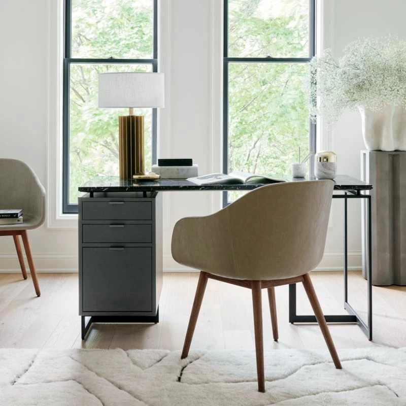 Fullerton 3-Drawer Black Metal And Oak Wood Desk With Black Marble Top 6 Fullerton 3-Drawer Black Metal And Oak Wood Desk With Black Marble Top - Image 4