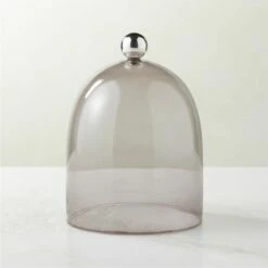 Smoked Glass Cloche With Stainless Steel Knob