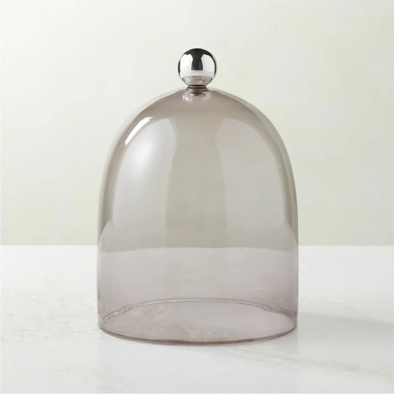 Smoked Glass Cloche With Stainless Steel Knob 3 Smoked Glass Cloche With Stainless Steel Knob
