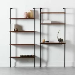 Helix Walnut Wood Wall Mount Desk With Shelves 70'' 12 Helix Walnut Wood Wall Mount Desk With Shelves 70'' -marin sHOP HelixShortBookcaseNDeskFHS20 1x1