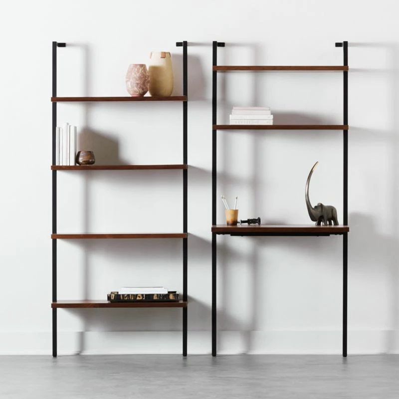 Helix Walnut Wood Wall Mount Desk With Shelves 70'' 5 Helix Walnut Wood Wall Mount Desk With Shelves 70'' - Image 3