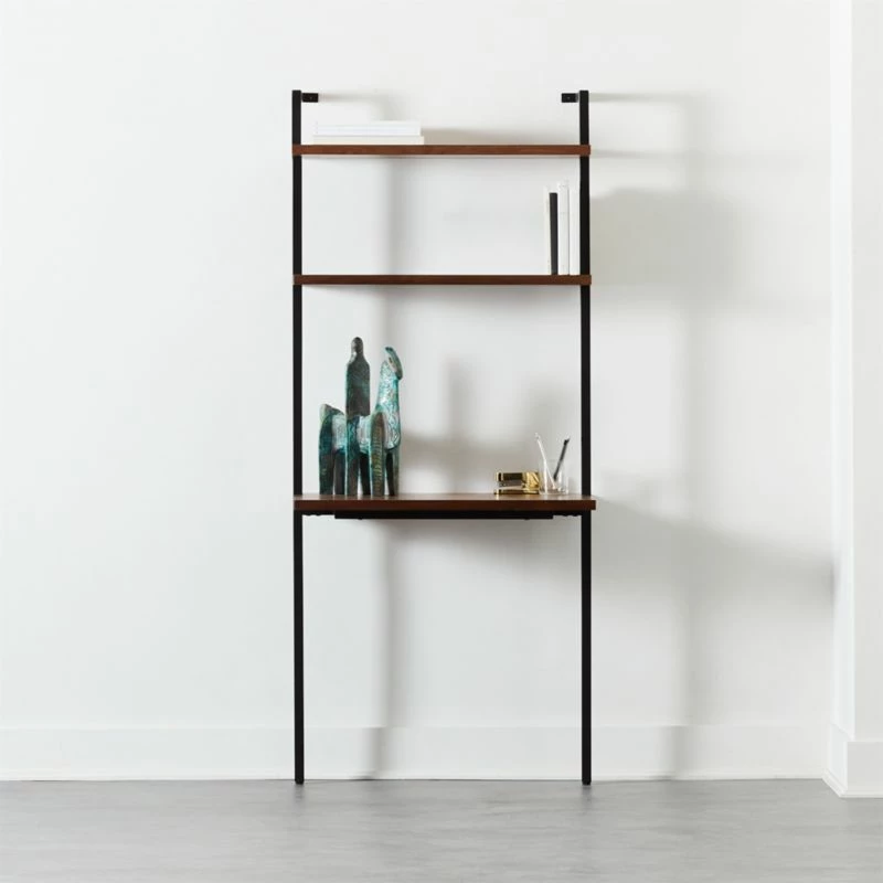 Helix Walnut Wood Wall Mount Desk With Shelves 70'' 4 Helix Walnut Wood Wall Mount Desk With Shelves 70'' - Image 2