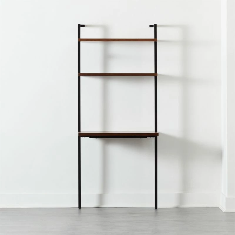 Helix Walnut Wood Wall Mount Desk With Shelves 70'' 3 Helix Walnut Wood Wall Mount Desk With Shelves 70''