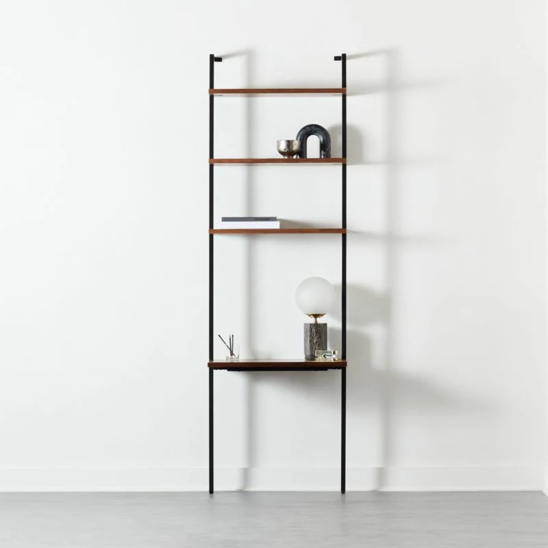 Helix Walnut Wood Wall Mount Desk With Shelves 96'' 4 Helix Walnut Wood Wall Mount Desk With Shelves 96'' - Image 2