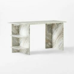 Hera Torrento Brown Marble Desk With Shelves -marin sHOP HeraMarbleDesk3QSSF21