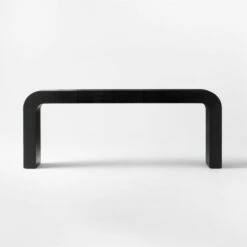 Horseshoe Black Lacquered Linen Console Table 80'' -marin sHOP HorseshoeBkLqdLn80inCnslSOSSF21