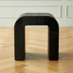 Horseshoe Black Lacquered Linen Side Table