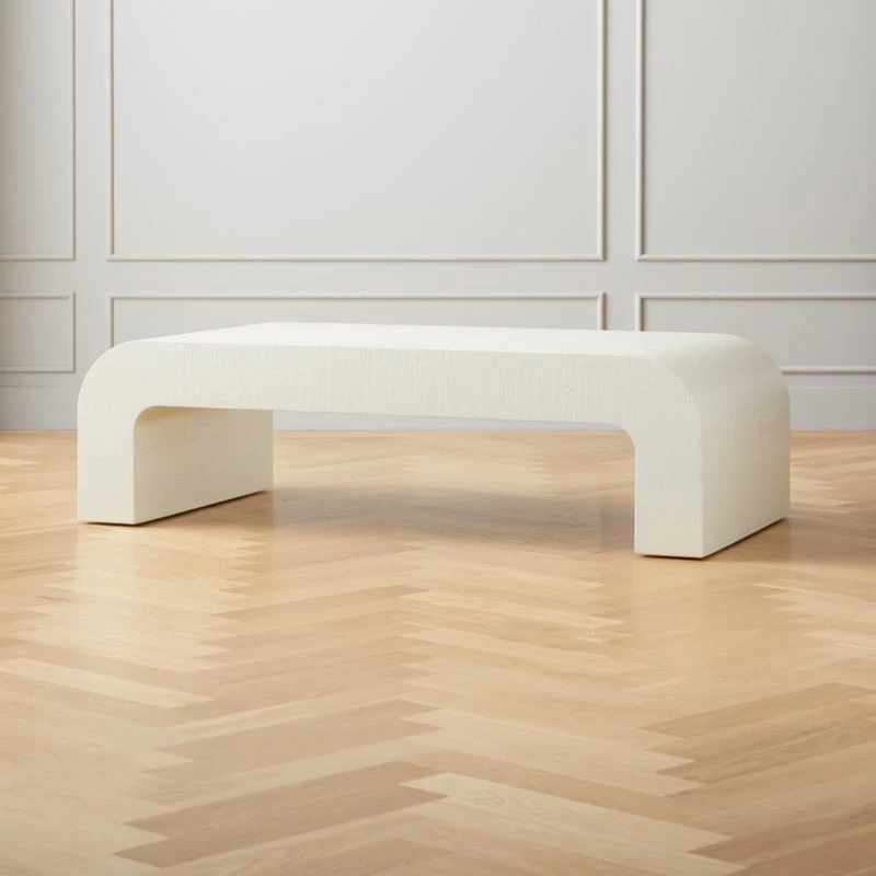 Horseshoe Ivory Lacquered Linen 60" Coffee Table 4 Horseshoe Ivory Lacquered Linen 60" Coffee Table - Image 2