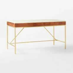 Irwin Burl Wood Desk With Travertine Top Model 8804 -marin sHOP IrwinModel8804BurlDesk3QSSF21