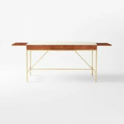 Irwin Burl Wood Desk With Travertine Top Model 8804 -marin sHOP IrwinModel8804BurlDeskAVSSF21