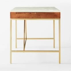 Irwin Burl Wood Desk With Travertine Top Model 8804 -marin sHOP IrwinModel8804BurlDeskSDSSF21