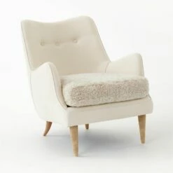 Jed Linen And Shearling Chair With Natural Legs -marin sHOP JedChairLinenShearling3QSSS21
