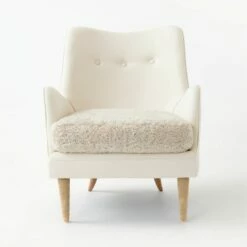 Jed Linen And Shearling Chair With Natural Legs -marin sHOP JedChairLinenShearlingSOSSS21