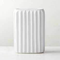 Jessa Rectangular Ribbed White Vase