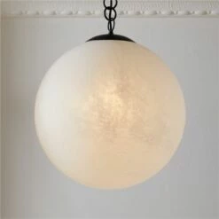Moon Globe Pendant Light With Black Chain 21" -marin sHOP KMMoonPendantLargeROS21