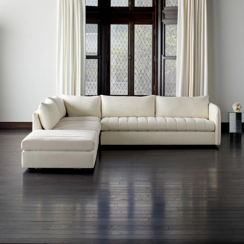 Stitch 4-Piece L-Shaped White Performance Fabric Sectional Sofa With Left Chaise 3 Stitch 4-Piece L-Shaped White Performance Fabric Sectional Sofa With Left Chaise