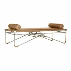 La Strizza 61" Saddle Leather Bench With Bolster Pillows -marin sHOP LAStrizzaSaddleLthrBench3QFF19