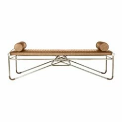 La Strizza 61" Saddle Leather Bench With Bolster Pillows -marin sHOP LAStrizzaSaddleLthrBenchSOF19