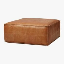 Large Brown Leather Ottoman Pouf -marin sHOP LeatherOttoSaddle3QF16