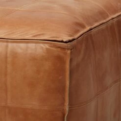 Large Brown Leather Ottoman Pouf -marin sHOP LeatherOttoSaddleAVF16