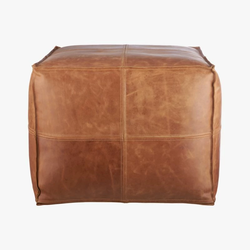 Leather Square Brown Pouf 4 Leather Square Brown Pouf - Image 2