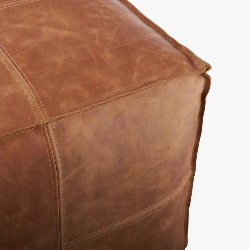 Leather Square Brown Pouf 6 Leather Square Brown Pouf - Image 4