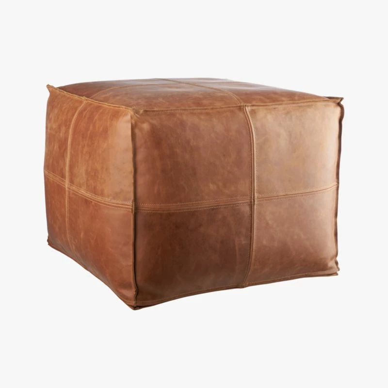 Leather Square Brown Pouf 5 Leather Square Brown Pouf - Image 3