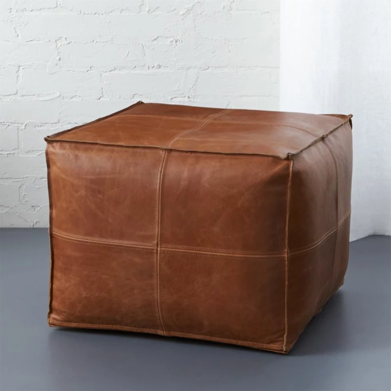 Leather Square Brown Pouf 3 Leather Square Brown Pouf